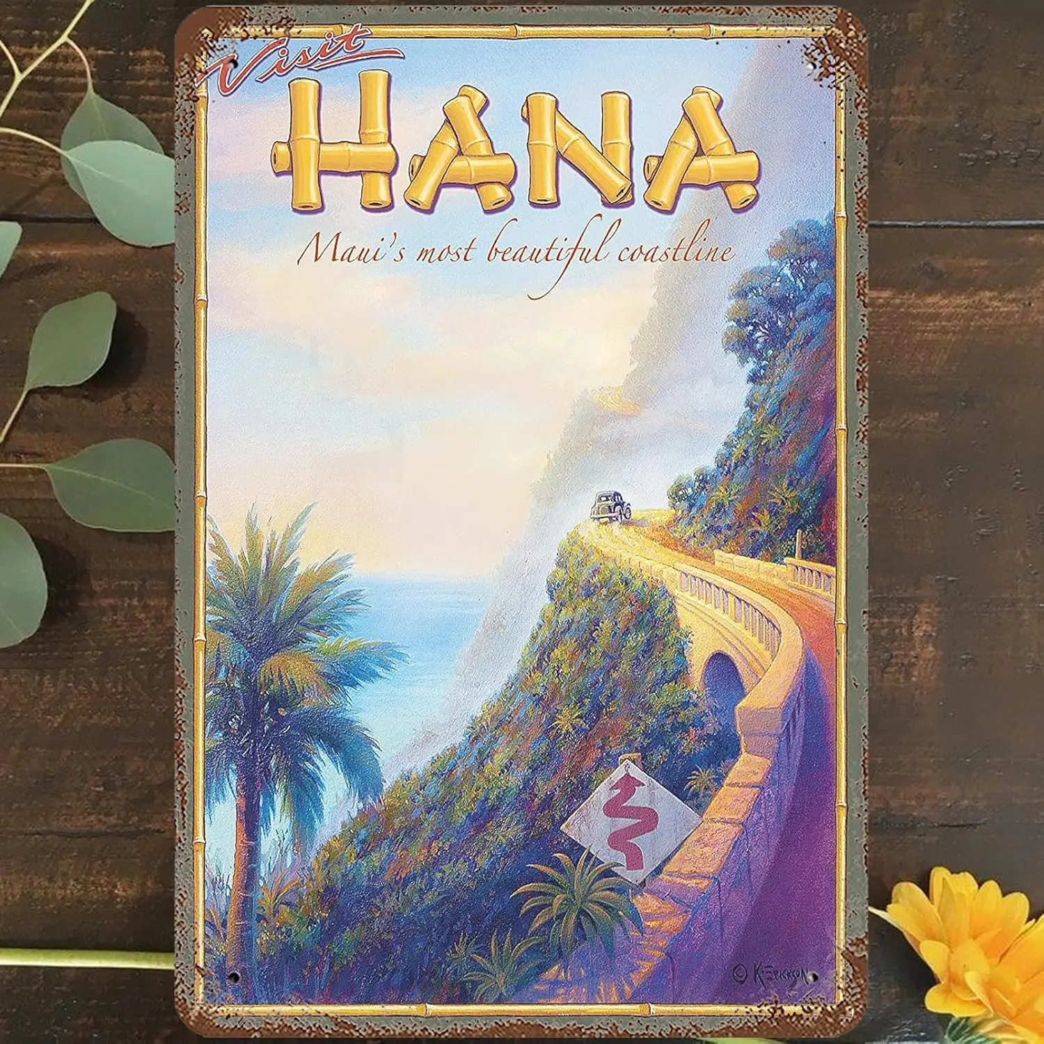 Y1,8;X 12; Vintage Metal Tin Sign Visit Hana Wall Art Decor, Maui;S Most Beautiful Coastline Hawaii Hawaiian Travel Poster for H