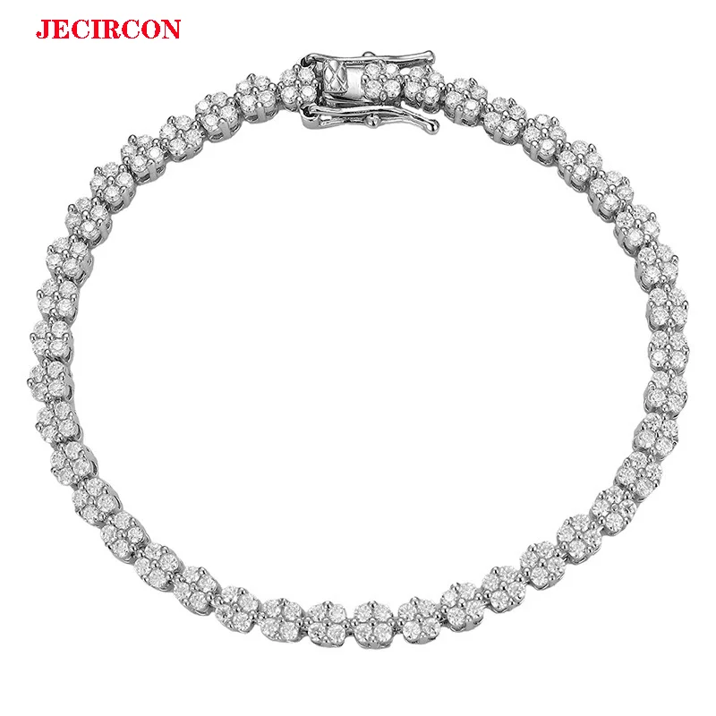 

JECIRCON S925 Браслет с цветком муассанита для женщин, изящный браслет с бриллиантами, ювелирные изделия для повседневного использования и вечеринок