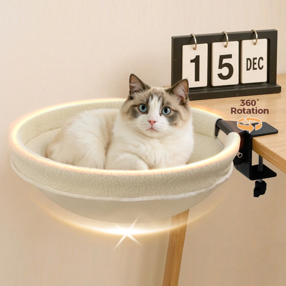 

Large Cat Desk Bed Sturdy Rotating Cat Desk Perch 17"L x 17"W x 2.8"H Supports up to 50 lbs for Cats Pets Indoor Home Use