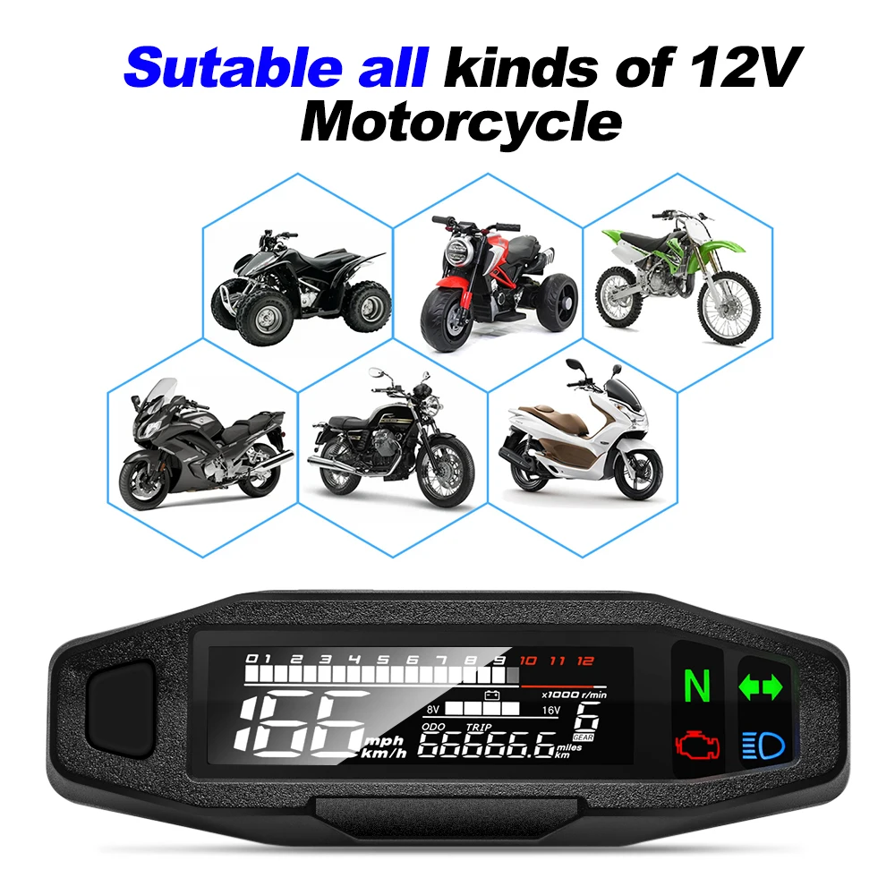 Universal Digital Motorcycle Speedometer Moto Meter Digital Tachometer Odometer Instrument Sensor Speed Gauge Tacho RPM Meter