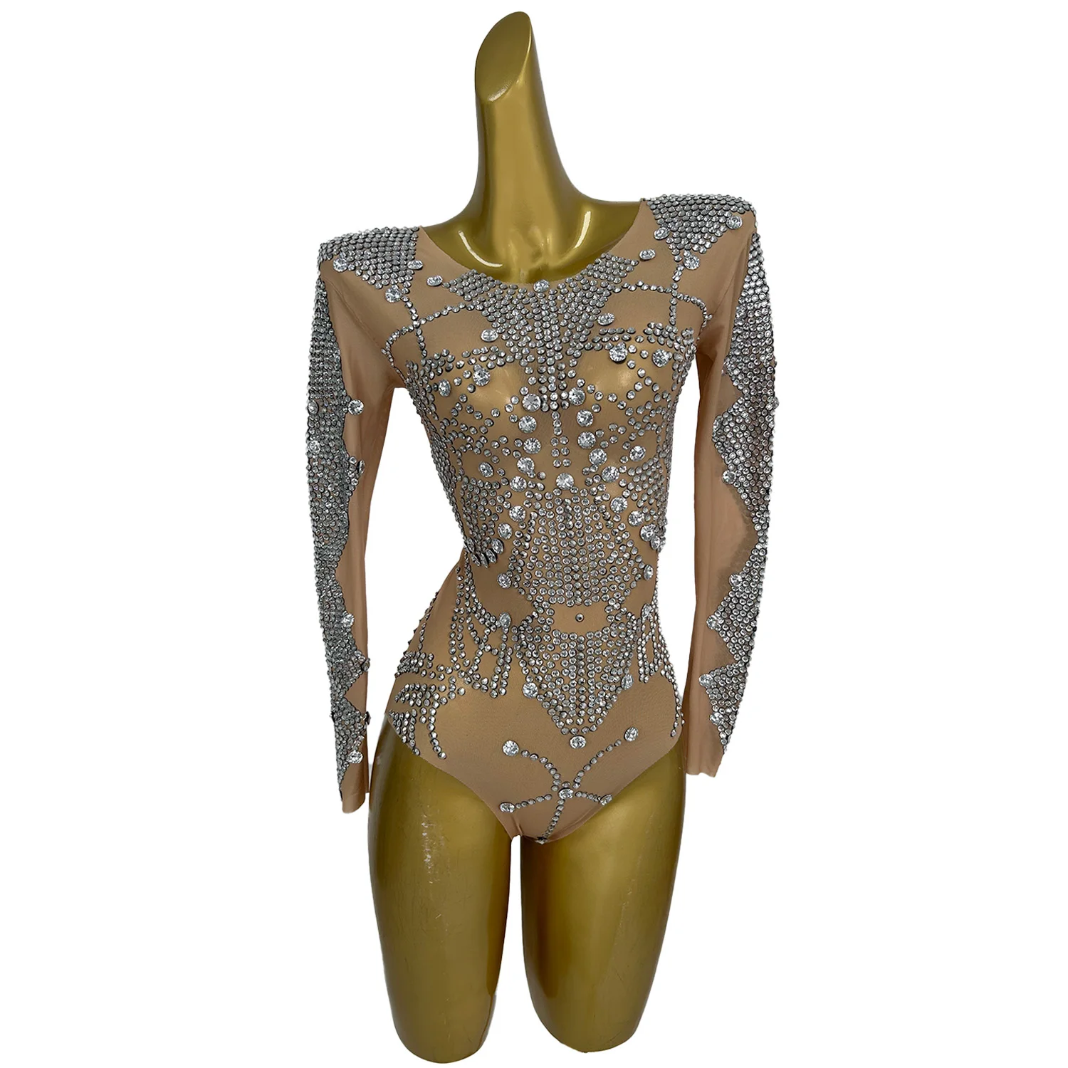 

Sparkly Rhinestones Bodysuit Long Sleeve Female Singer Performance Leotard Stage One Piece Dance Costume Rave Outfits Zuancao