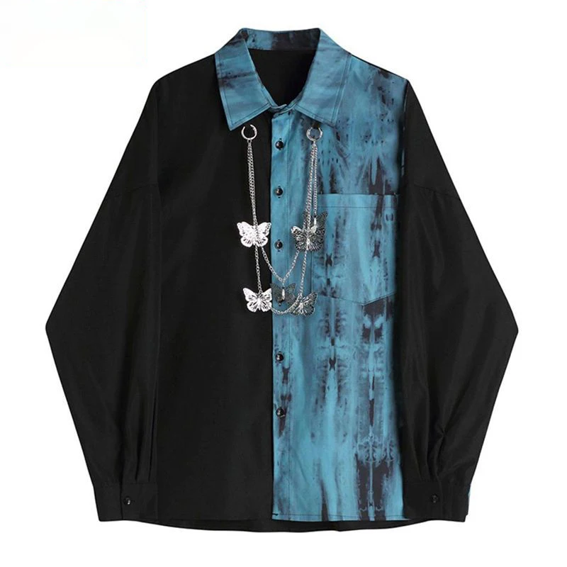 

Мужская рубашка большого размера на осень-зиму, с длинным рукавом, в стиле тай-дай, корейский стиль, повседневная, модная, дышащая, из полиэфирного волокна, молодежный тренд