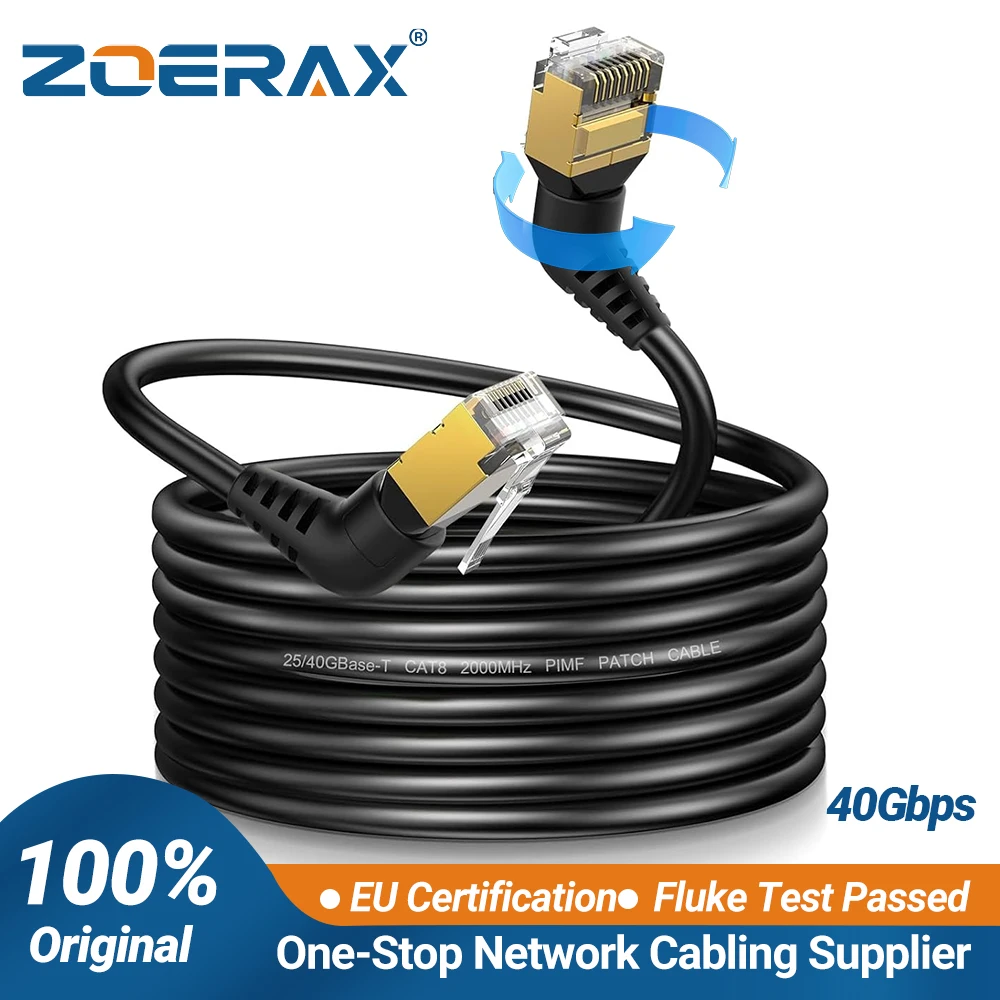 ZoeRax 360° Rotate CAT8 Ethernet Cable 40Gbps 2000MH 26AWG CAT8 Network Cable Internet Lan Cord for Laptops PS5 Router Switch