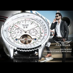 JARAGAR 034-Reloj Mecánico tourbillon para hombre, totalmente automático, resistente al agua, con correa de cuero