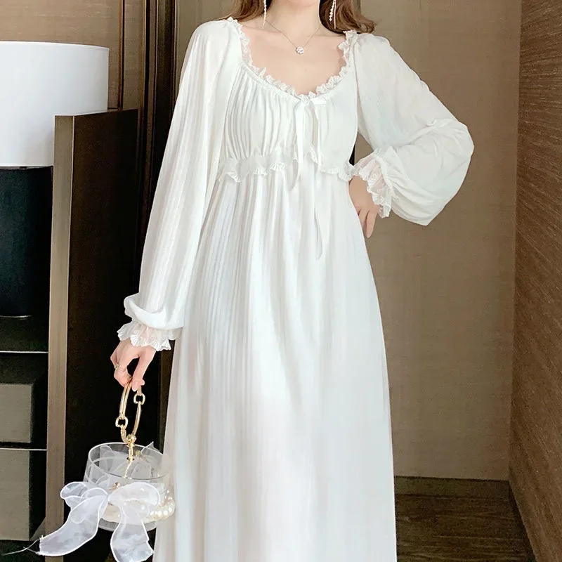 Cotton Nightgowns For Women New Long Sleeve Night Dress Large Size Loose White Nightdress Ladie\'s Nightwear Nightshirt V204