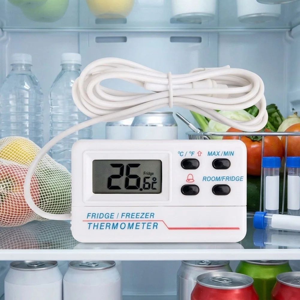 Digital Refrigerator Thermometer With Alarm High Low Temp=Alert LCD Display For Freezer= Kitchen Food Storage Safety Monitor