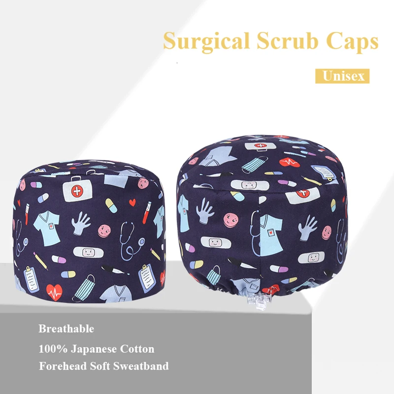 Unisex Nurse  Scrub Caps Cartoon Printed Surgical Hats Breathable Cotton Pet Hospital  Nursing Hat Lab Protection Skullcap K719