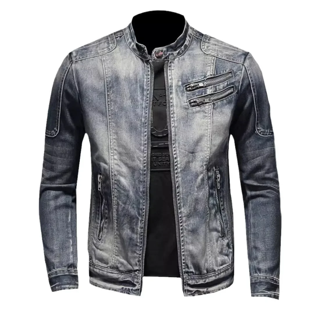 

2024 Cycling Motorcycle Jacket Denim Jacket Retro Personalized Slim Stand Collar Zipper Work Jacket motorcycle vest