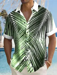 2024 Summer New Palm Leaf Hawaiian Leisure Vacation Men's Shirt Outdoor Street Casual Summer Spring Lapel Short Sleeve Shirt