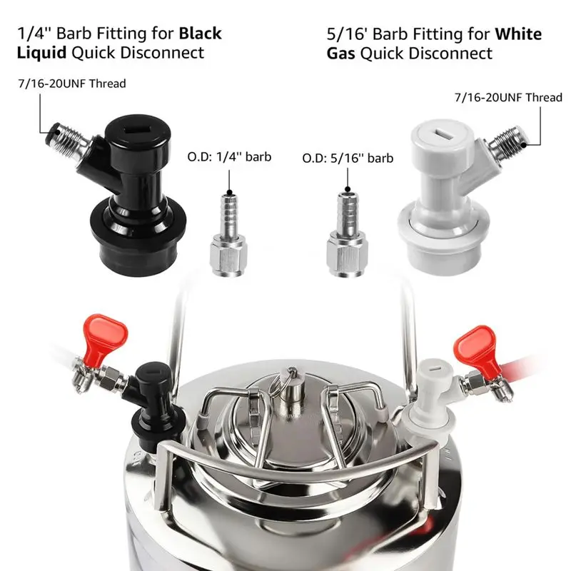 AT05-Ball Lock Keg Post Quick Disconnect Set, As Shown Metal Homebrew Stainless Corny Keg Post 19/32-18 Female Thread