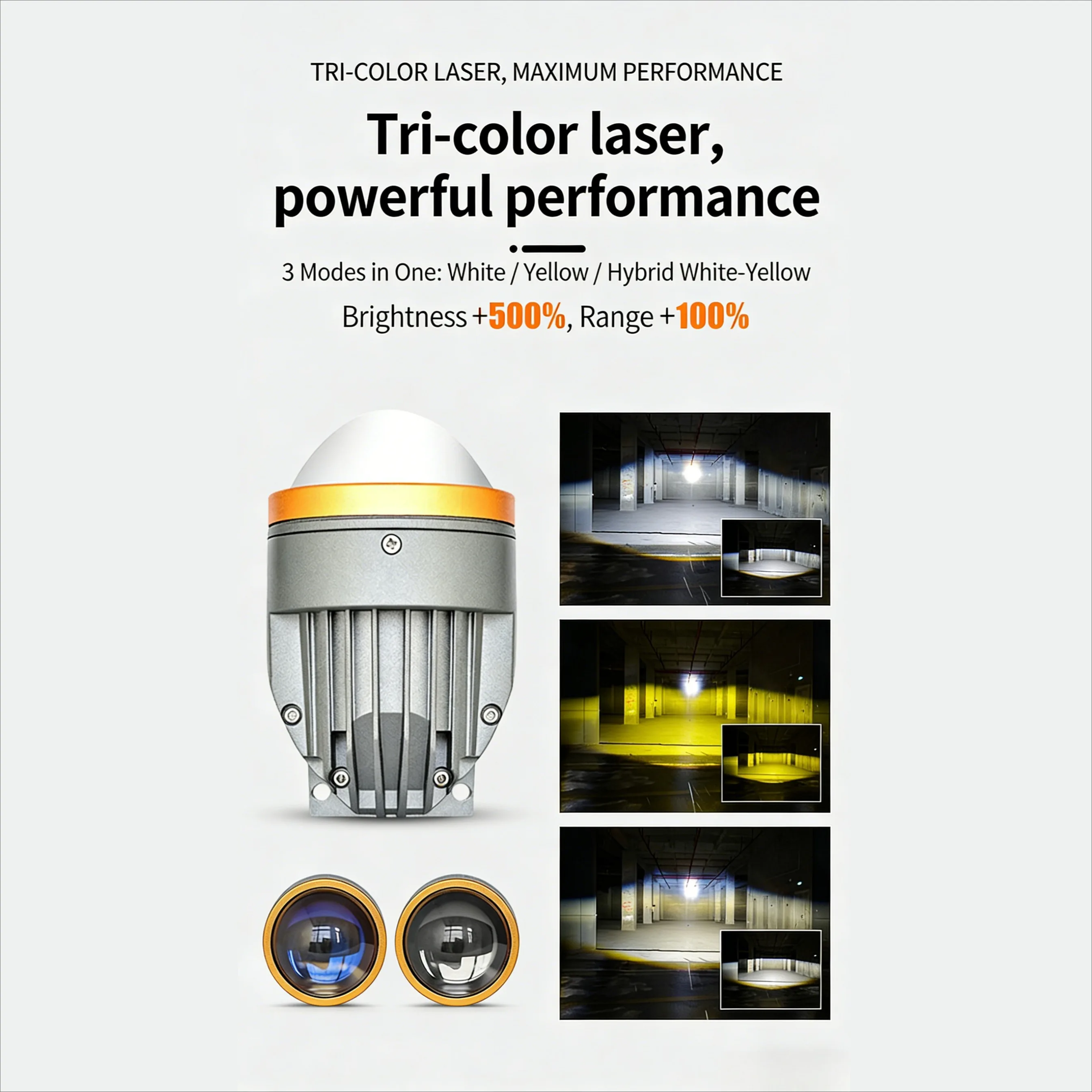100W 3 Inch Bi LED Projector Fog Light with Halo Triple Color White Yellow Waterproof Super Bright Dual Beam Car LED Fog Lamp