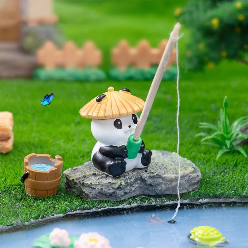 Fischierender Frosch Panda Figur Ornament Kreatives Cartoon-Tier Figur Puppe Aquarium Hängedekoration Tischdekoration – Detail 3