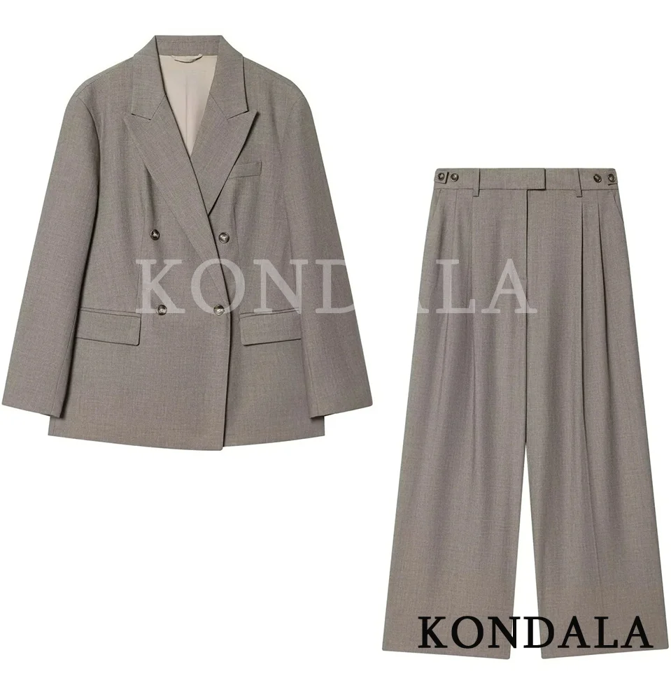 

KONDALA женские офисные женские модные брюки комплект двубортный пиджак на молнии брюки мода 2026 весенний ужин комплект из 2 предметов