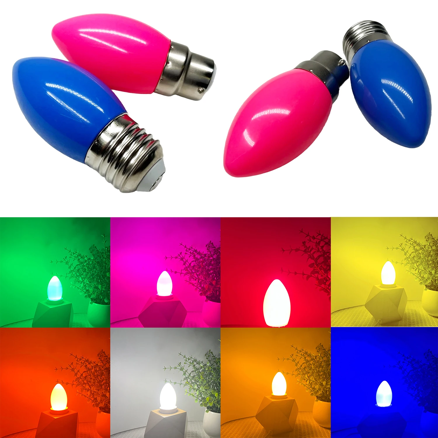 

83*35MM Colorful E27 Screw Candle Shape Light B22 2W Atmosphere Light Bulb for Home Party Birthday Holiday Decor 110V/220V