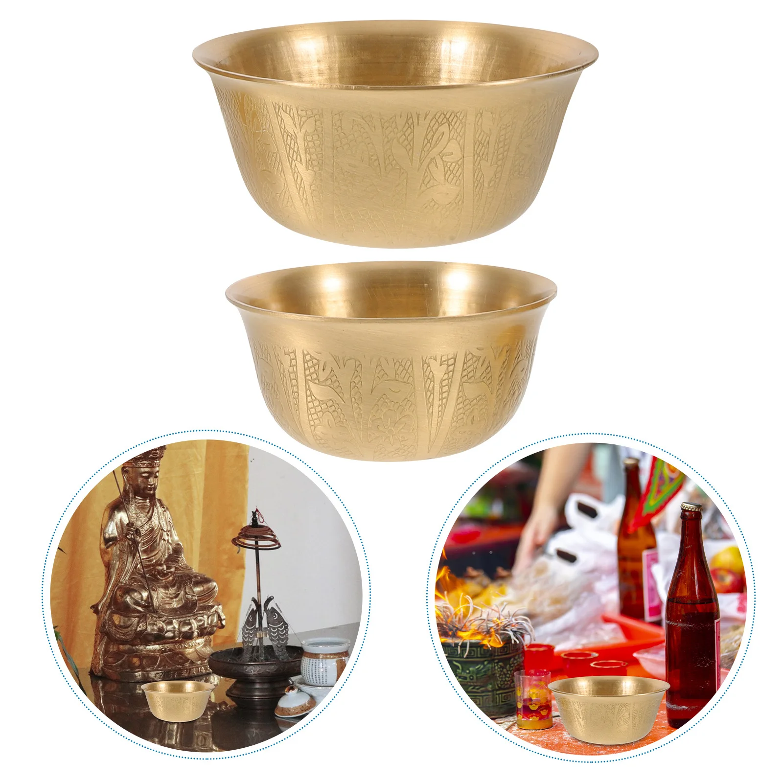 

2Pcs Temple Copper Bowls 2.5 and 2.9 Inches Brass Worship Cups for Rituals Home Altar Decorative Offering Bowls Prosperity