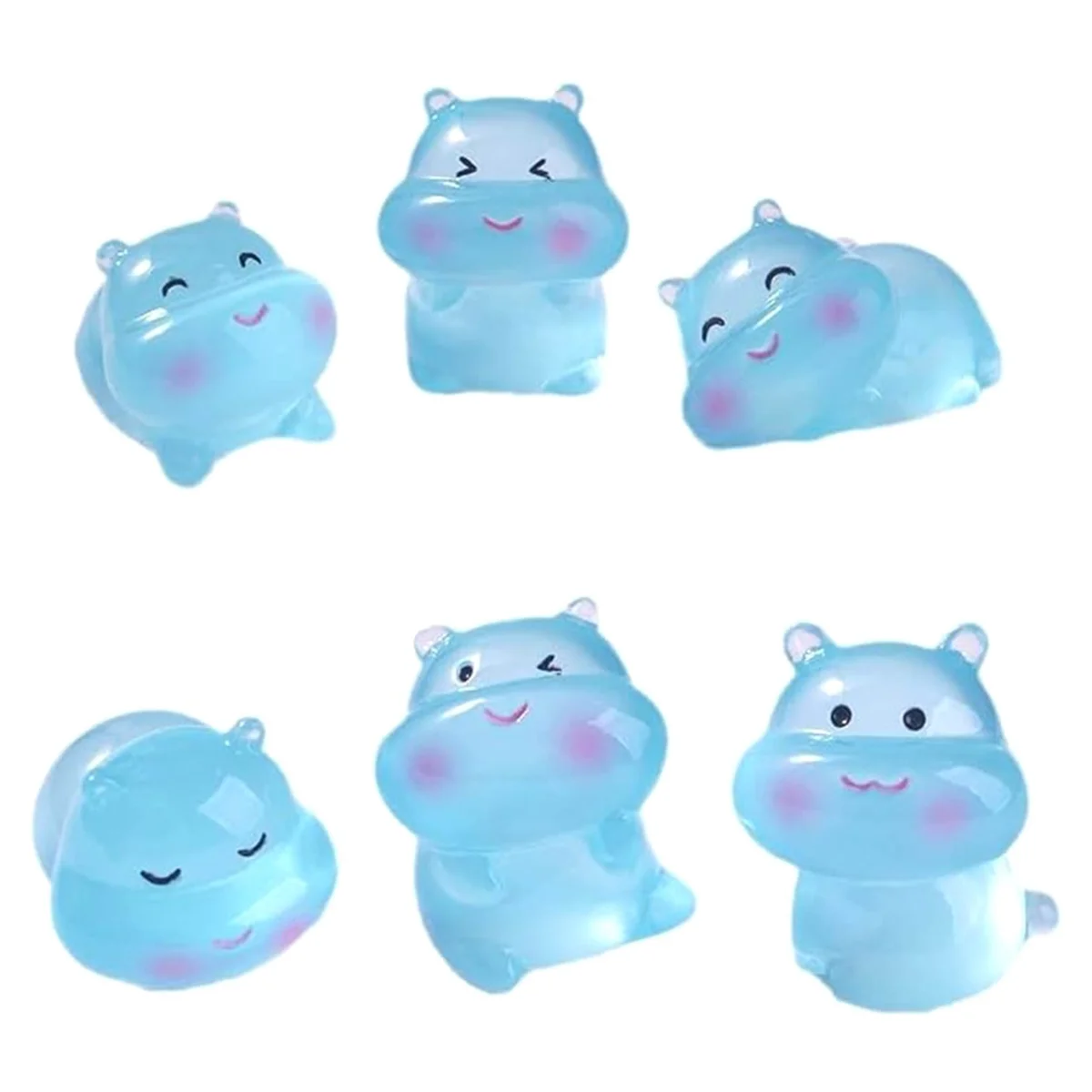 

X55A-6PCS Светящийся мини-смола Hippos Ornament, садовый пейзаж, аквариумный орнамент, горшечные растения, декор для игрушек, поделок