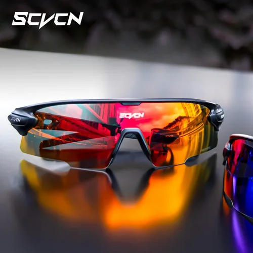 SCVCN, gafas de sol fotocromáticas azules para hombre y mujer, gafas de sol rojas para bicicleta de carretera, gafas de sol para MTB UV400, gafas para bicicleta de carretera