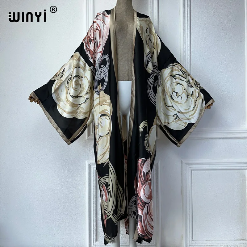 Winyi Print Kimono Zomer Boho Vest Vrouwelijke Blouse Abaya Dubai Luxe Strand Cover Up Afrikaanse Jurken Voor Vrouw Feest Kaftan