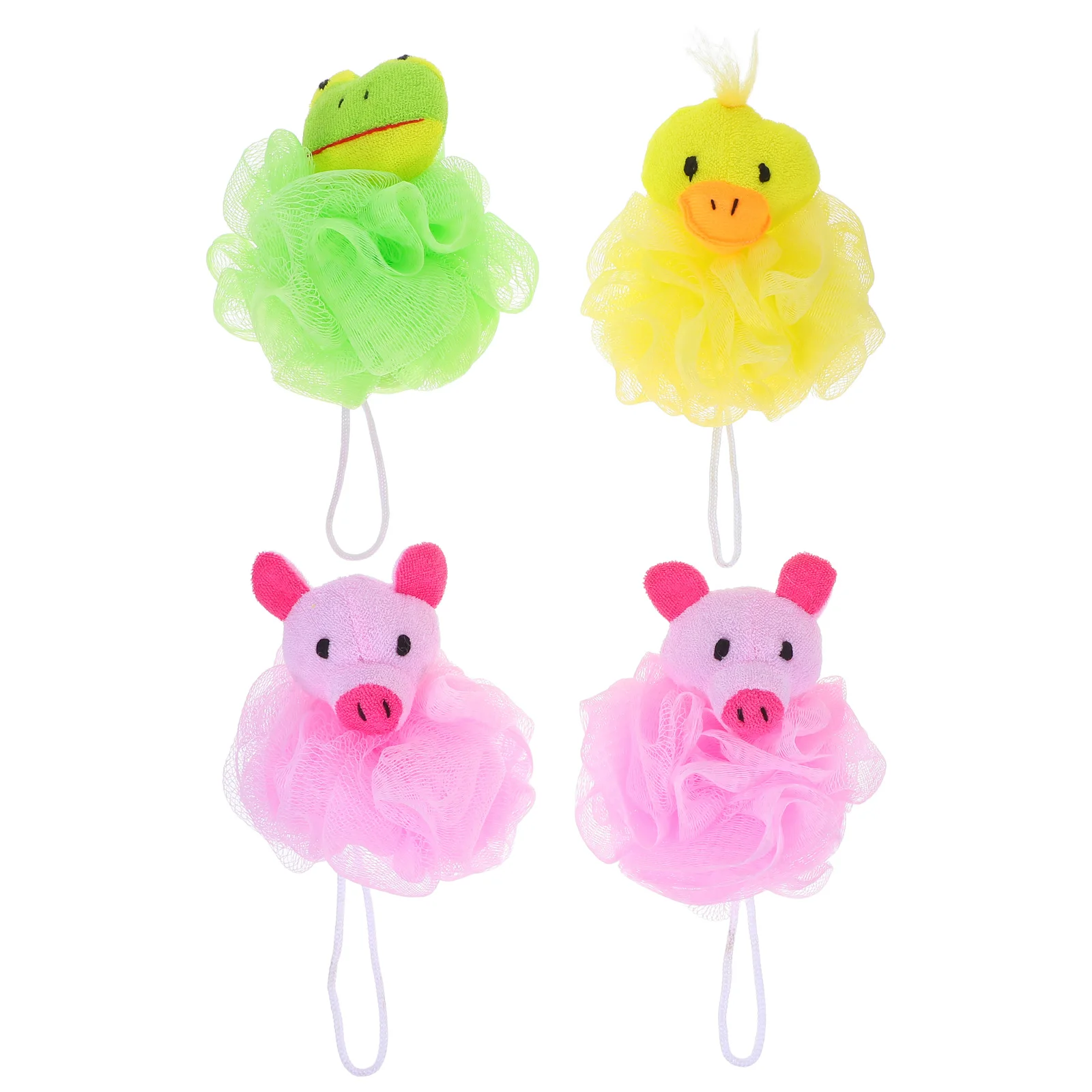

4pcs Cartoon Animal Ball Soft Durable Kids Shower Sponge Bath Accessories Cute Bath Puff Skin Cleaning With Strap