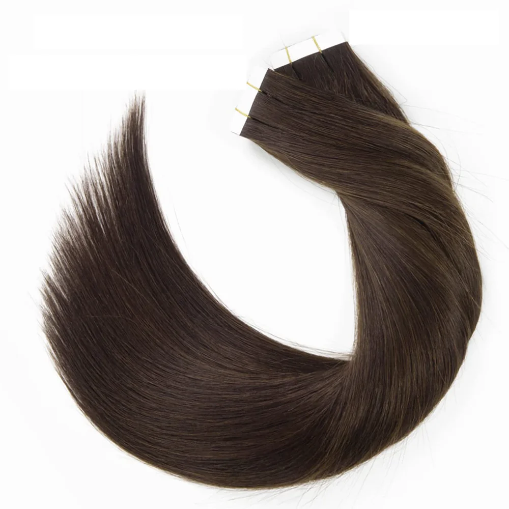 Plester lurus dalam ekstensi rambut rambut manusia coklat #2 rambut manusia asli Brasil pita rambut tak terlihat dalam ekstensi untuk wanita