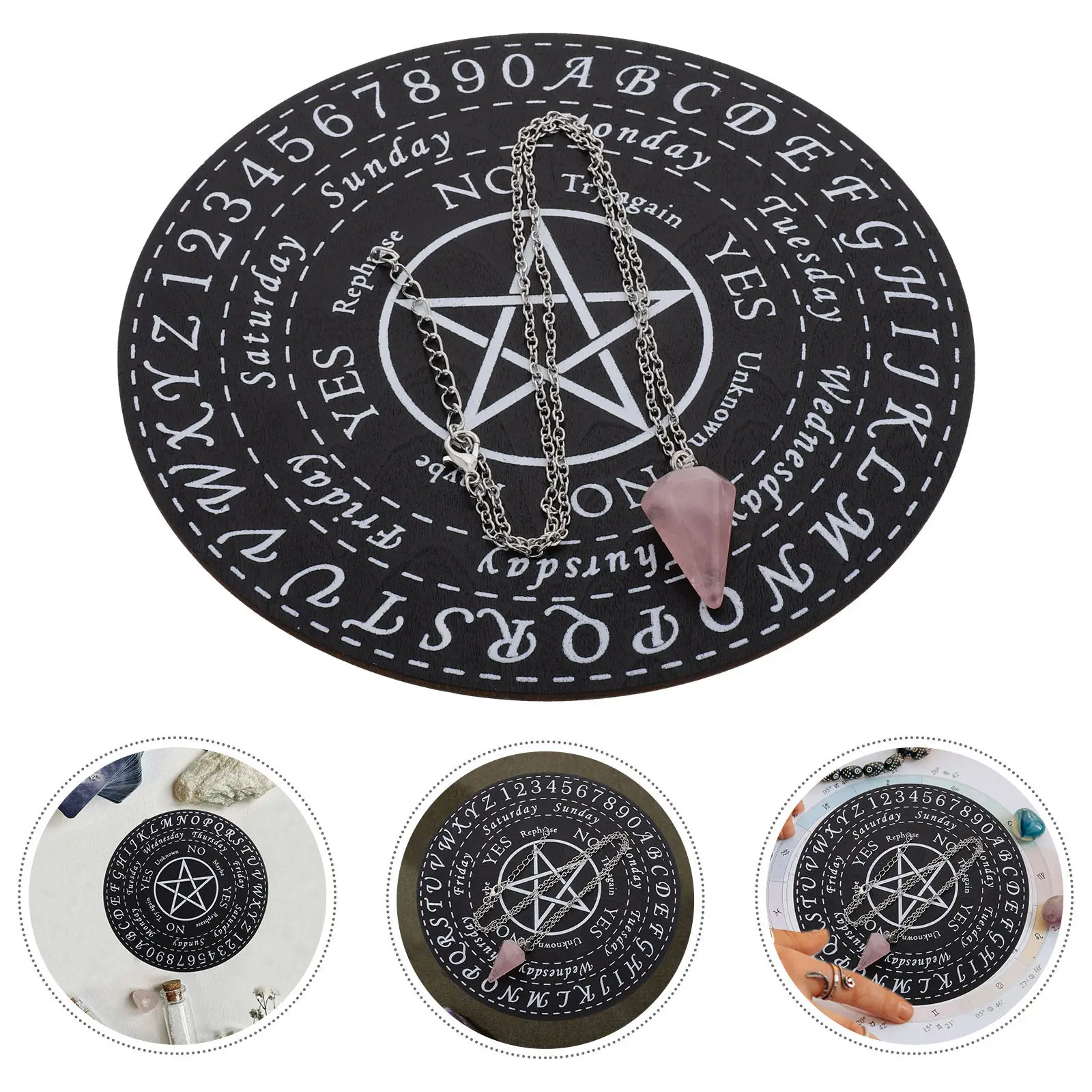 

1Set Wooden Pendulum Board for Divination Carved Meditation Tool Home Decor Spiritual Rituals Hanging Ornament Dowsing Supplies