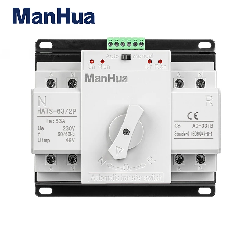

ManHua HATS-63/2P 63A 230VAC ATS Dual Power Автоматический резервный переключатель типа CB