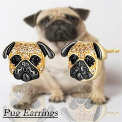 Creative Cute Golden Pug Stud Earrings for Women Exquisite Pet Puppy Earrings Jewelry Holiday Commemorative Gifts for Dog Lovers