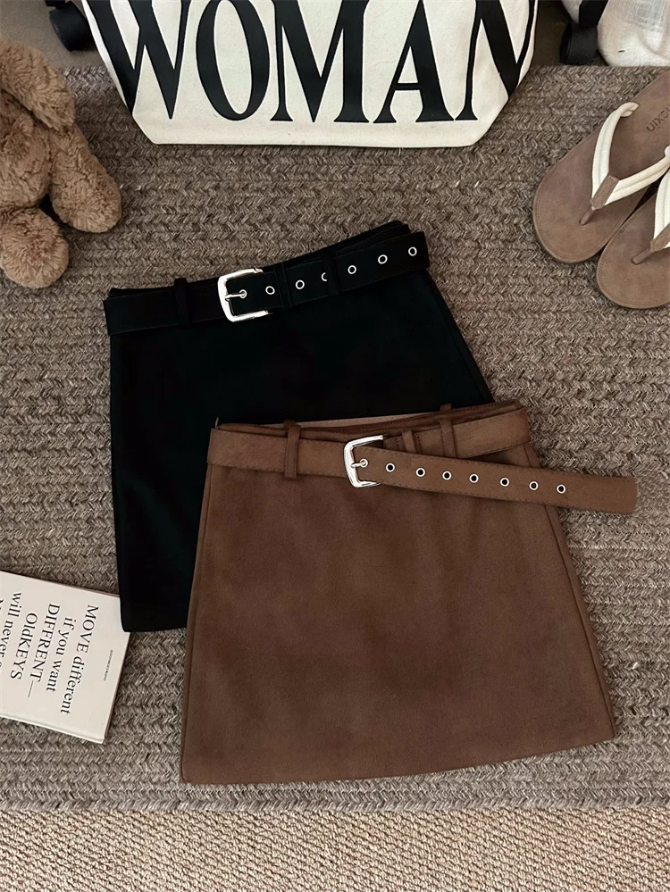 

Retro American High Waist Suede Skirt Women's New plus Size Slimming Ele Fit ort Skirts Breathable Skin-Friendly