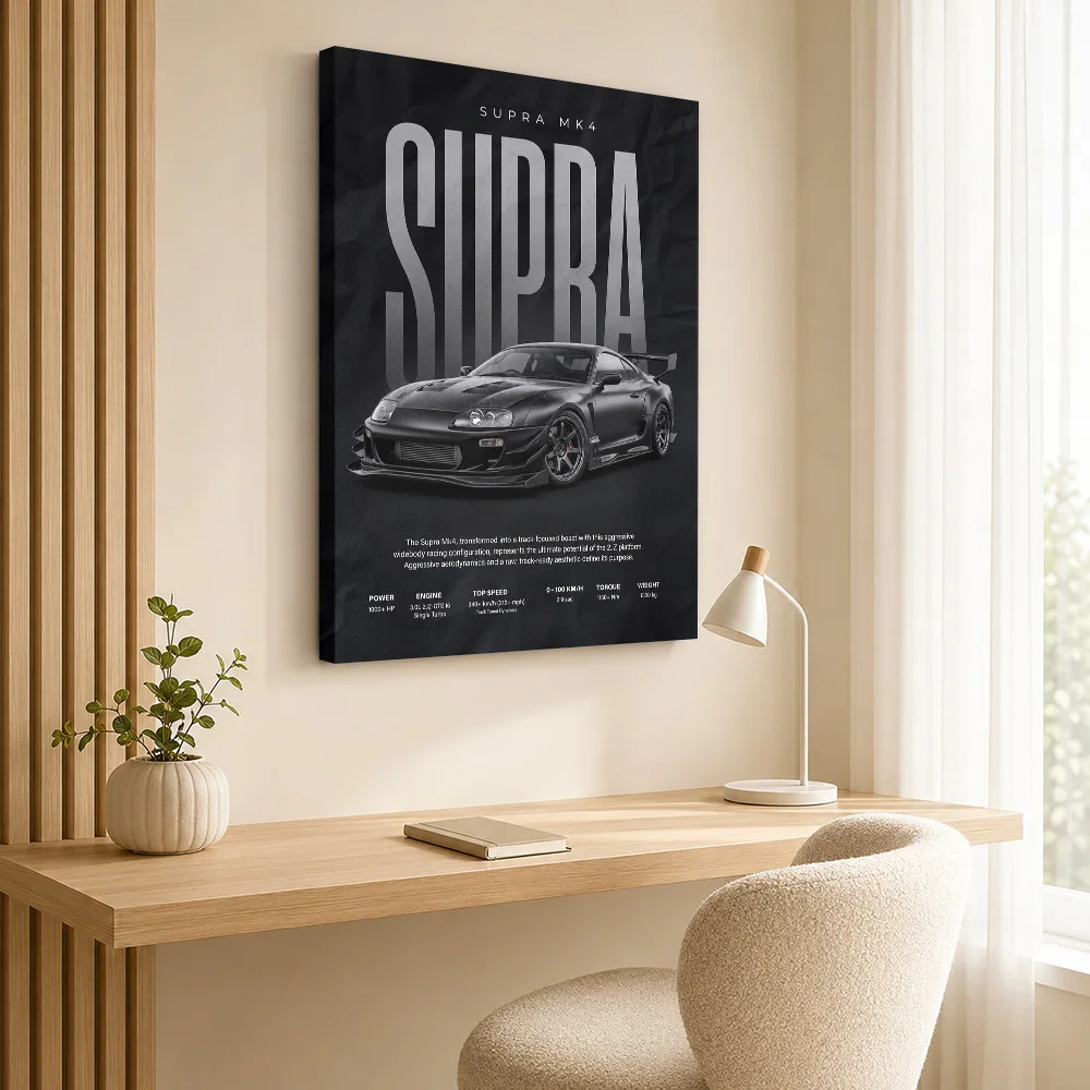 Striking Black Japanese Supra Car Canvas Print Poster Personalized Photo Modern Gallery Style Garage Wall Paintings Decoration