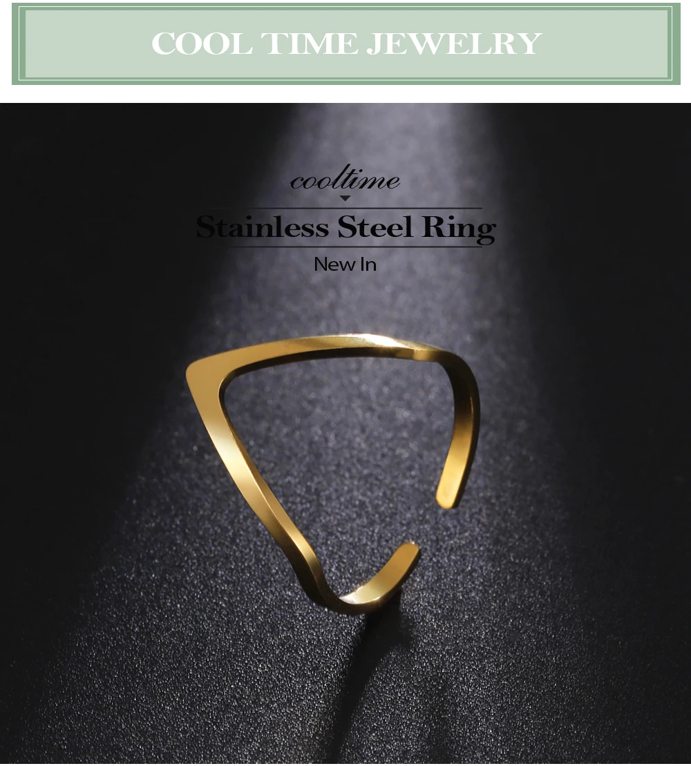 COOLTIME Unregelmäßiger Chevron-V-Ring aus Edelstahl, verstellbare Ringe für Frauen, minimalistischer Schmuck, Großhandel, Geschenk zum Frauentag – Detail 1