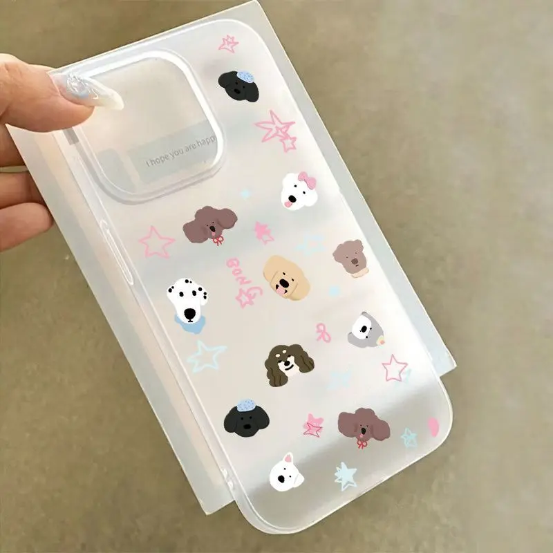 Korea Ins Snowman Puppy Stars Frosted Phone Case For iPhone 17AIR 17 16 16E 15 14 13 12 11 Pro Max 7 8 Plus Mini Y2K Sweet Cover