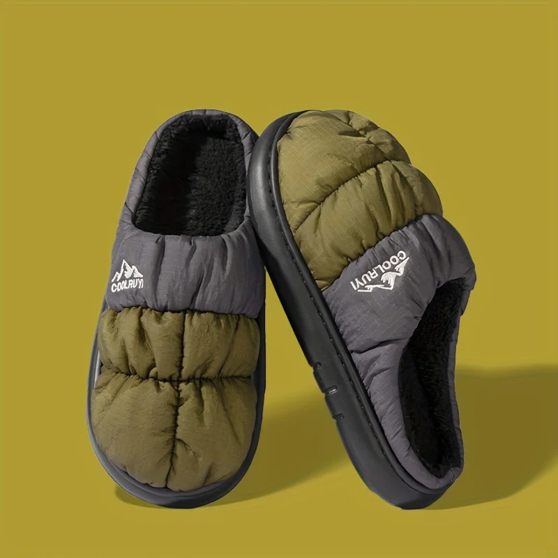 مقاوم للماء أسفل القماش نعال من القطن شتاء دافئ اصطف داخلي المنزل عدم الانزلاق نعل سميك نعال من القطن للرجال