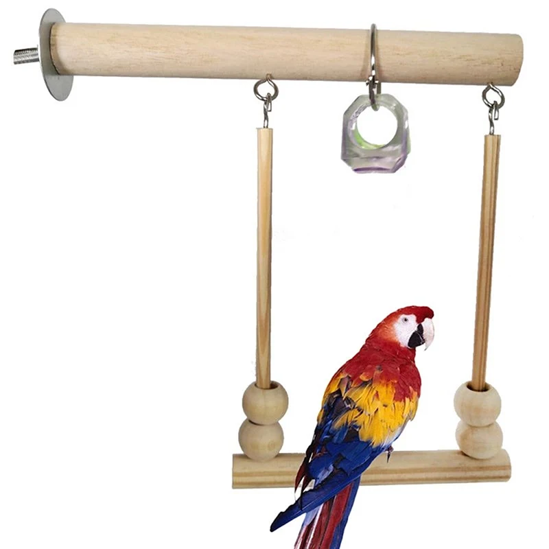 Bird Swing Toy Wooden Parrot Perch Stand Playstand with Chewing Beads Cage Sleeping Stand Play Toys for Budgie Birds