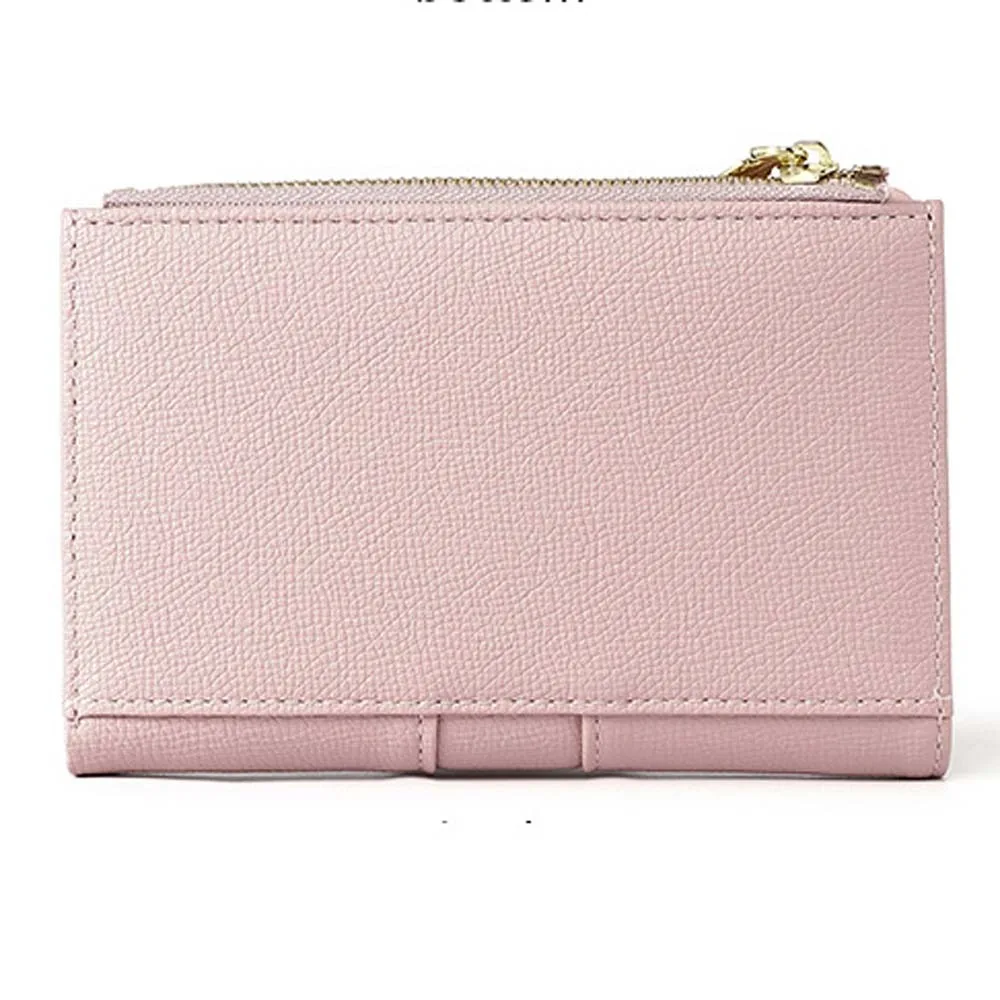 Portable Women Wallet Multiple Card Snap Button Solid Color Card Bag Anti-Splash Water Classic Style Lady Short PU Purses School