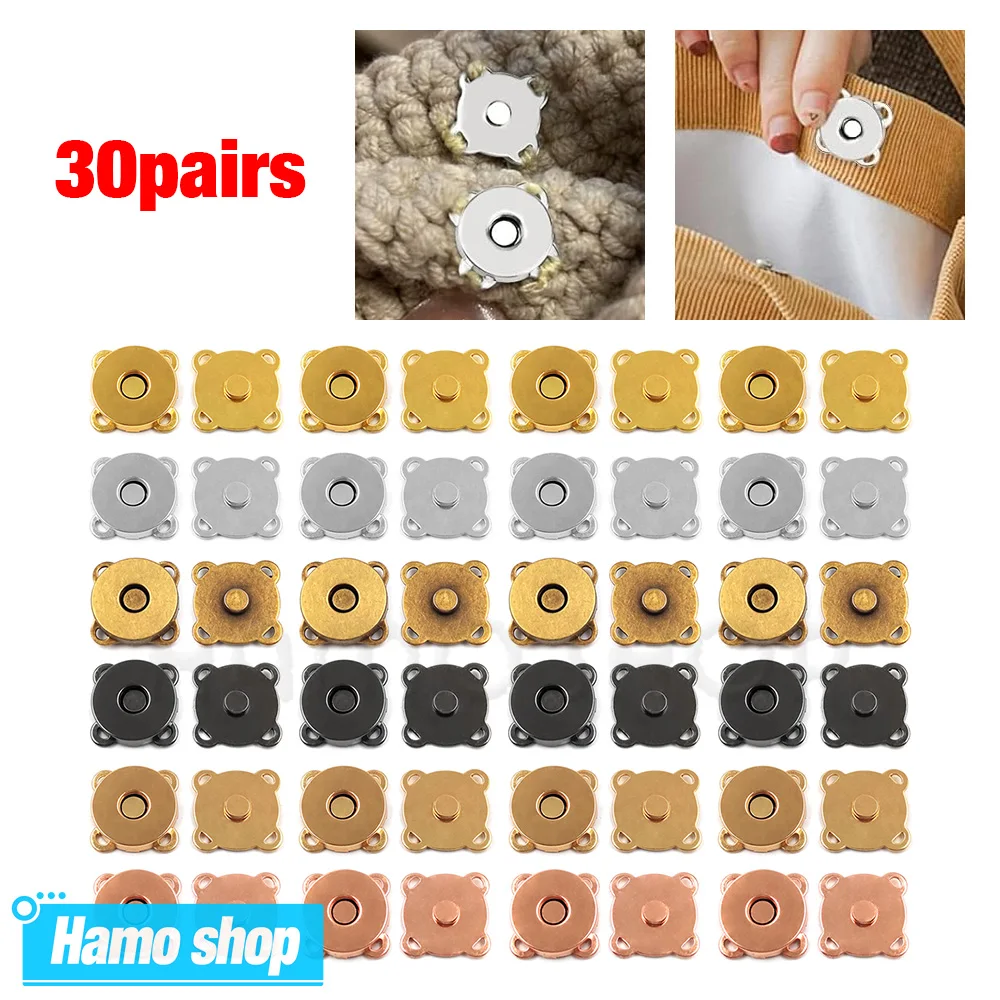 30 Paar 10/14/18 mm magnetische Druckknöpfe, unsichtbare Magnetknöpfe, Schnallen, Knopfverschlüsse für DIY-Geldbörsen, Taschenzubehör