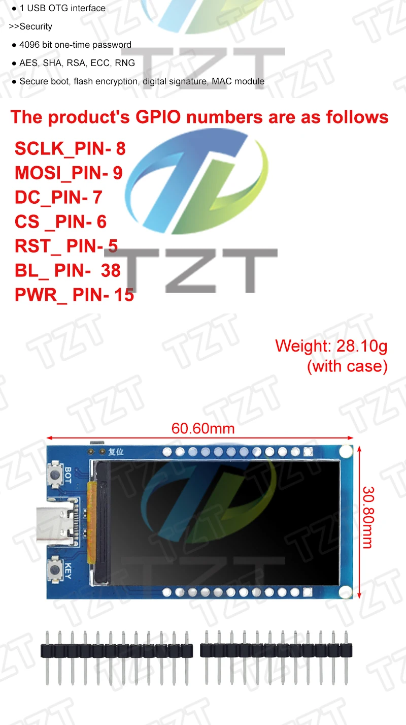 TZT ESP32-S3 Entwicklungsboard 1,9 Zoll IPS LCD-Display ST7789 Treiber 170x320 Auflösung WiFi+Bluetooth-5.0 Für Arduino – Detail 2