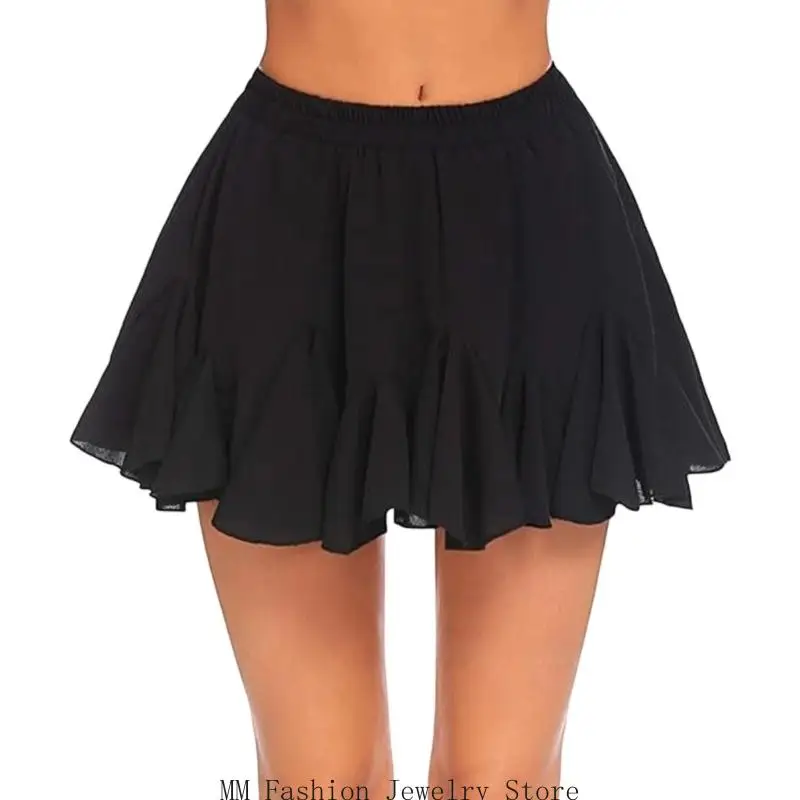 

Elastic Waist Pleated Mini Skirt For Women Lightweight Quick Dry Polyester Fabric Youth Fashion Tiny Skirt D0UB