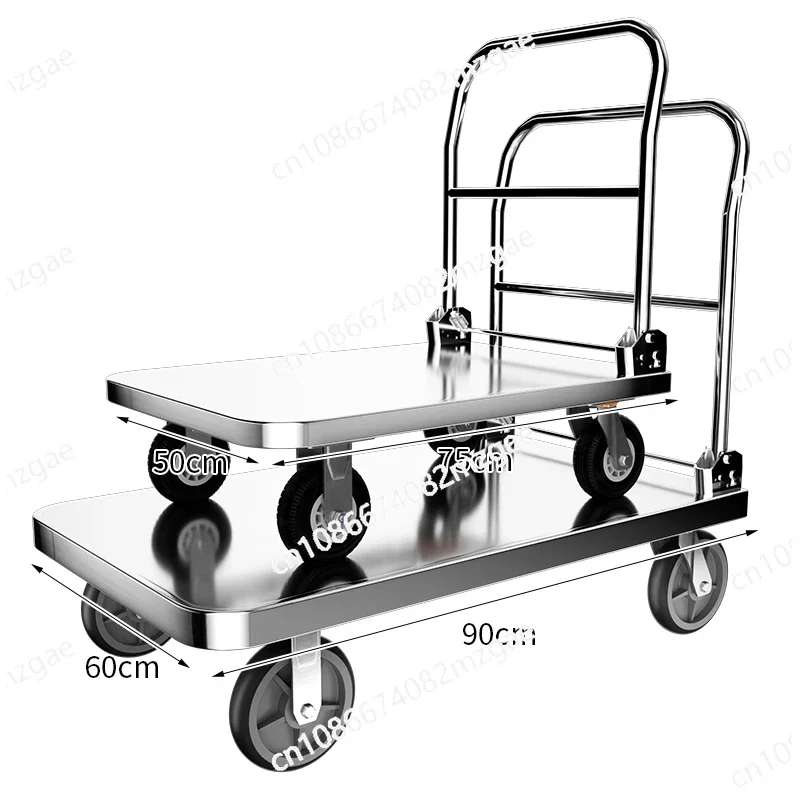 120*70cm 1000kg Load Capacity Stainless Steel  Hand Push Trolley Folding Heavy Duty Convenient Platform Truck Hand  Trolley Cart