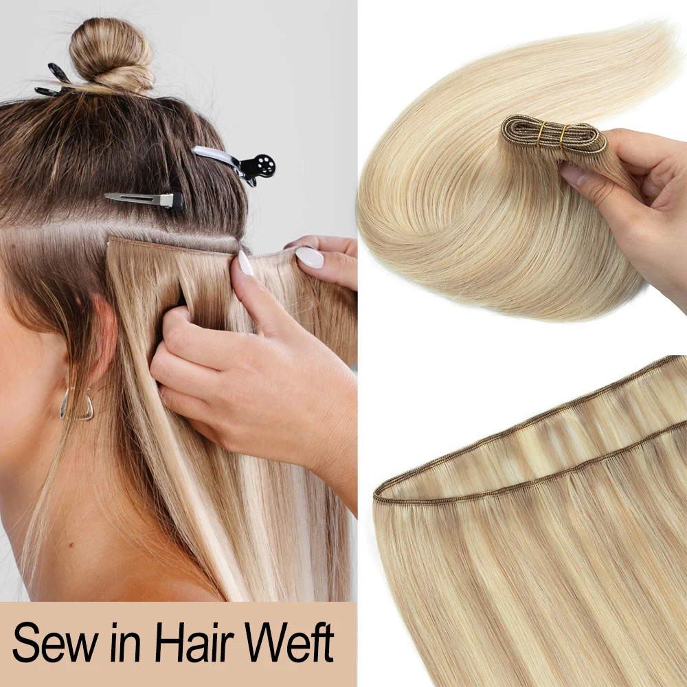 MRS HAIR Echthaar-Bündel Natürliche Einnäh-Haarverlängerungen Maschinengefertigte Remy Blonde Highlight Einnäh-Haarsträhnen Bundle-Angebote 50G
