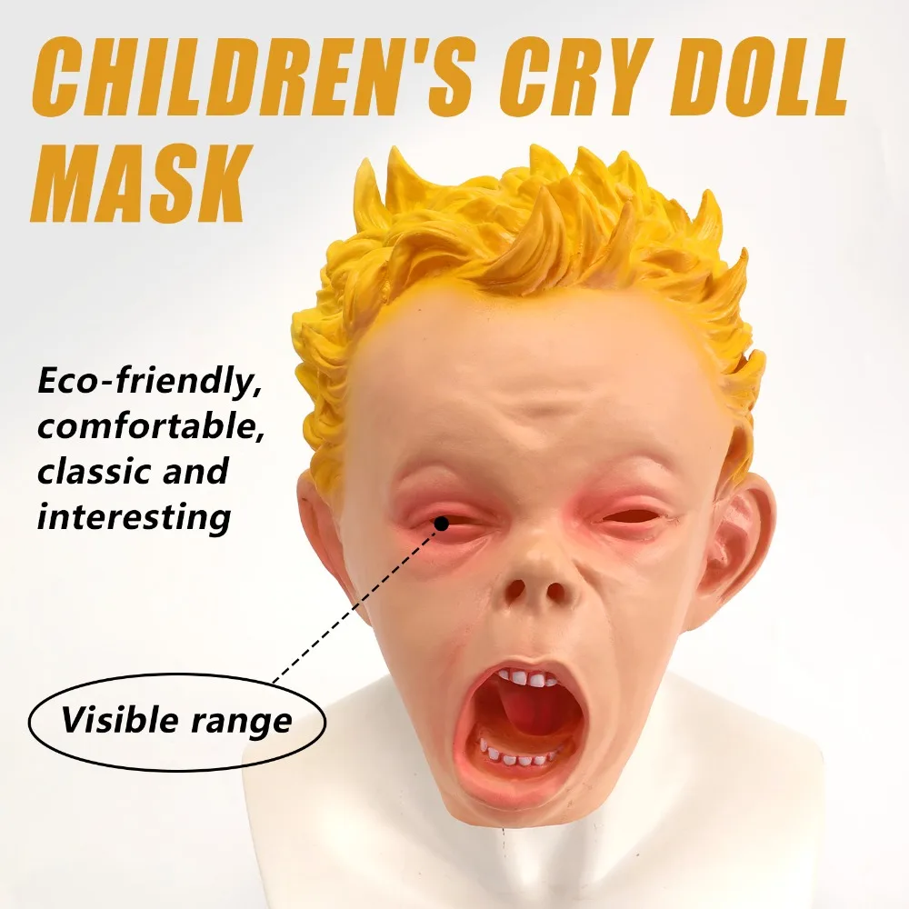 Party Cosplay Props Scary Props Halloween Masks Head Cover Latex Crying Baby Mask Non-toxic 3D Full Face Mask Bar