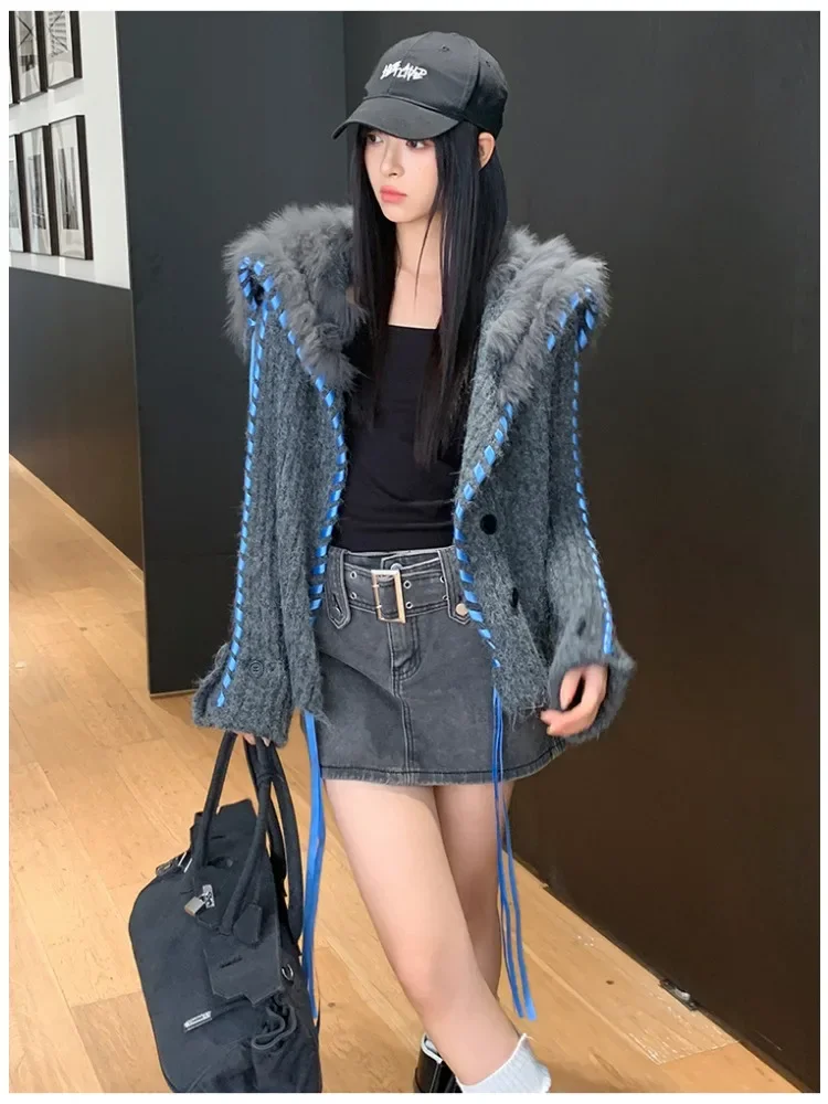 Women Slim Long Sleeve Cardigan Jacket Knitting Real Fox Fur Coat Female New Autumn Winter Clothes Knitted Sweater
