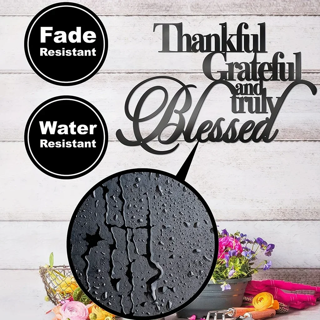 

HELLOYOUNG Thankful Grateful and Truly Blessed Metal Sign Personalized Home Decor Metal Wall Hanging Metal Art Sign Iron Bedroom