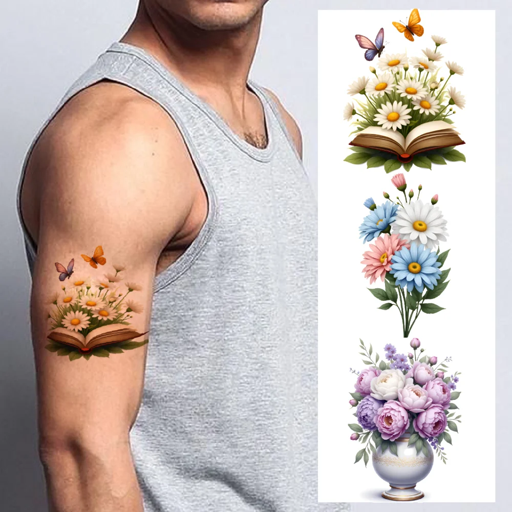9 Uds. Libro de tatuaje temporal, ilustración de mariposas, ilustraciones de flores, pegatinas de tatuaje temporal para brazos, mejillas y niñas