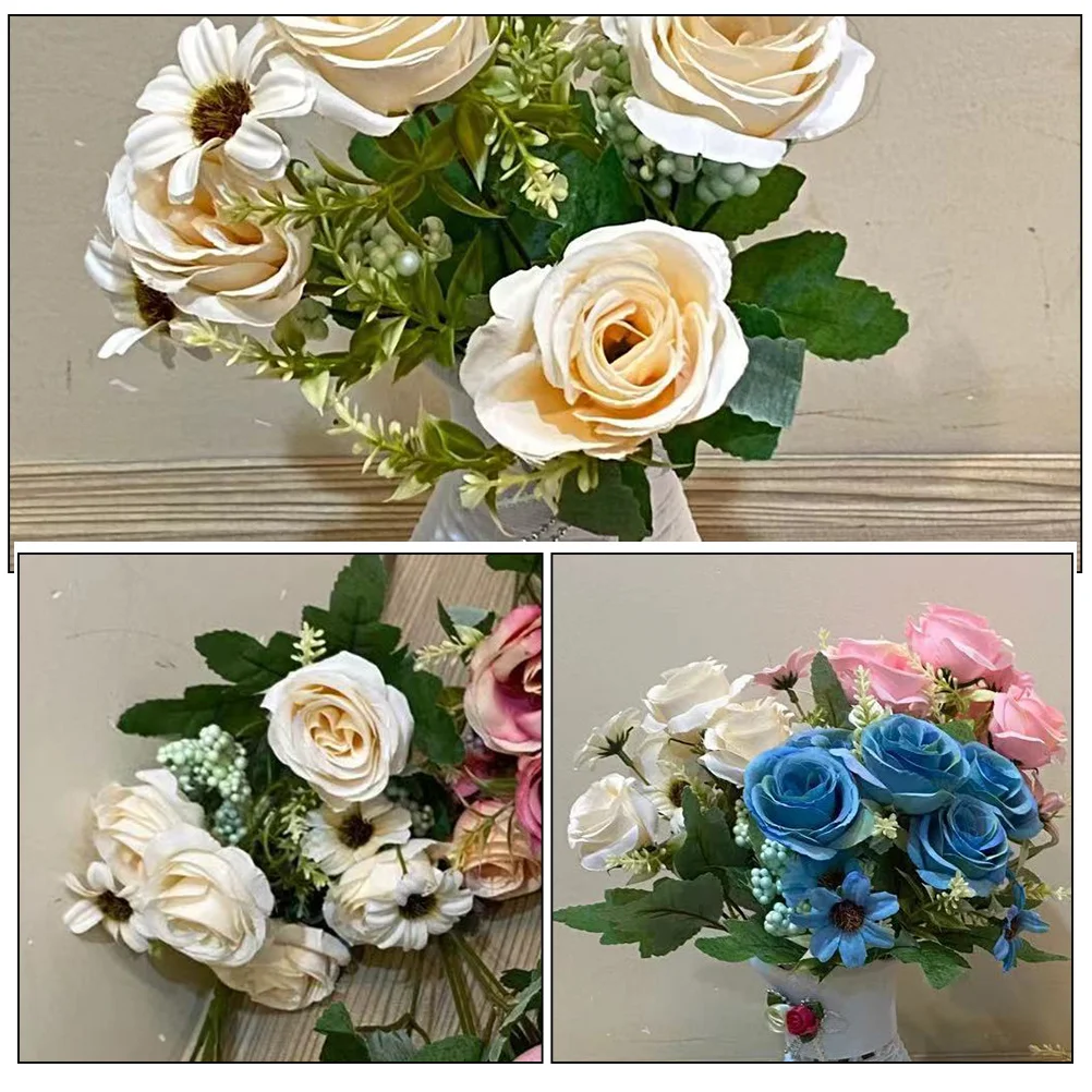 

2 Bundles Lifelike Plastic Flower Bouquet Faux Floral Bouquet Wedding Party Home Office Decoration Wedding Decor