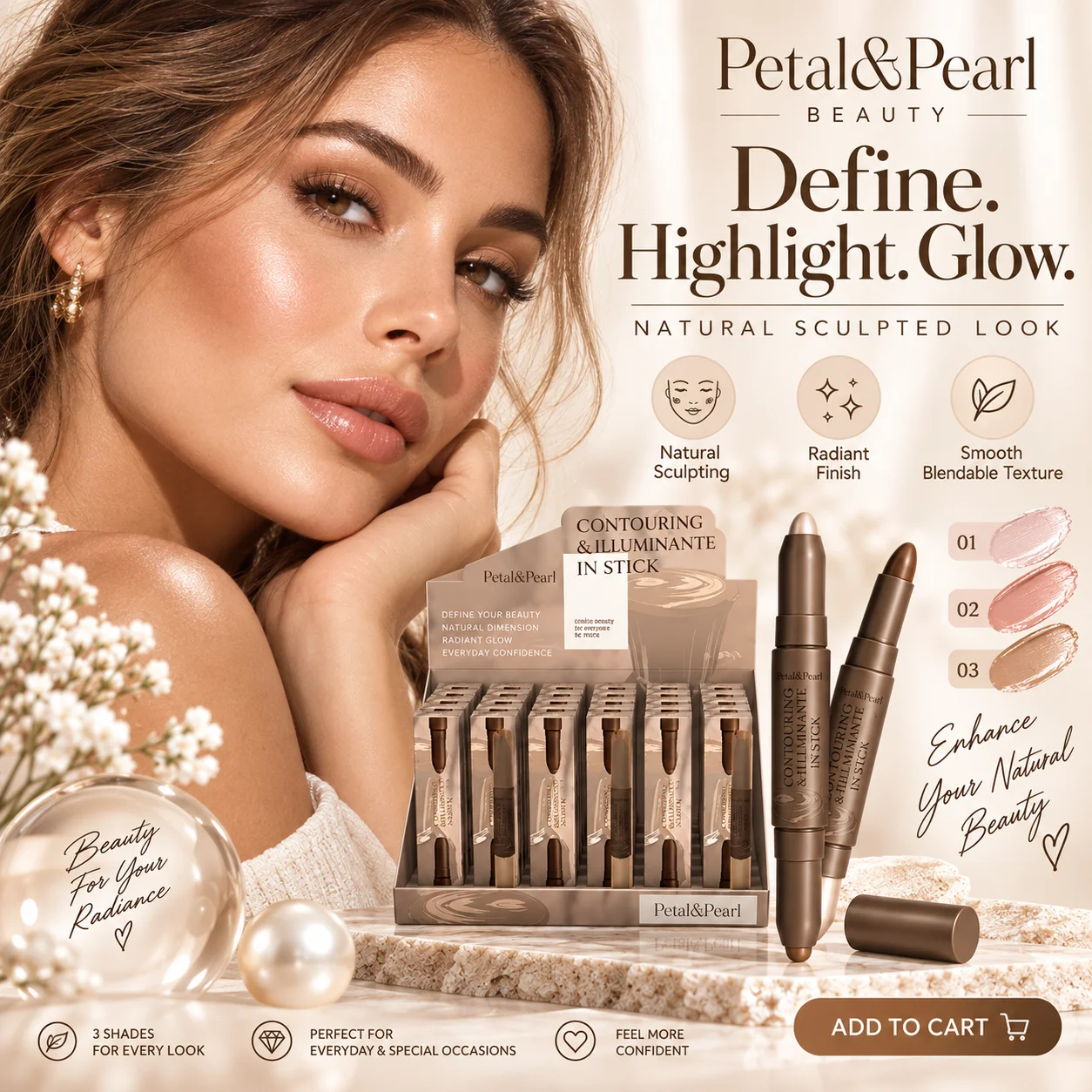 Stick illuminante per il contorno del viso, con doppia punta, in crema, per modellare il viso, bronzer, penna illuminante, resistente all'acqua, a lun