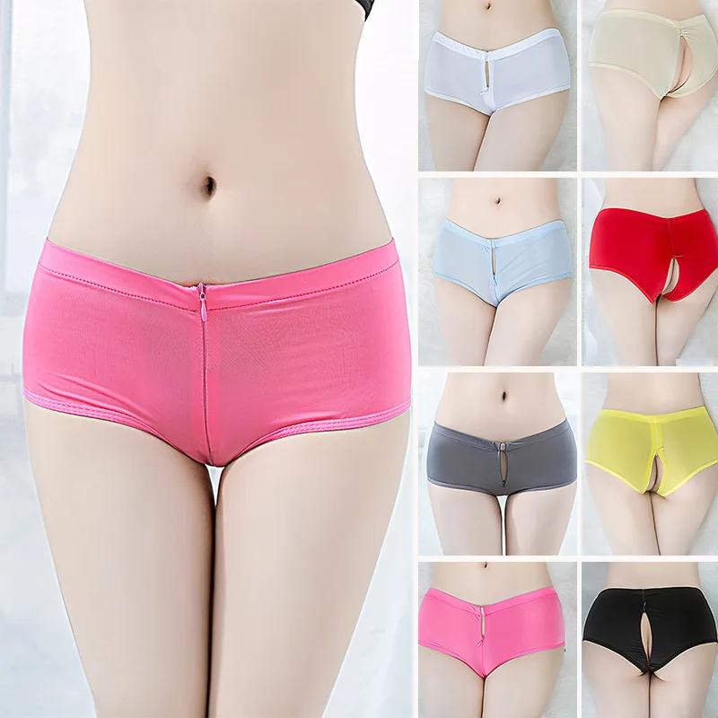 

Low Waist Zipper Open Crotch Women Shorts Sexy Plus Size Underpants Underwear