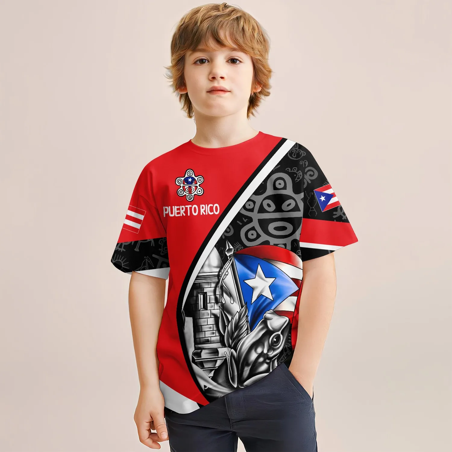 Children's Summer Short-Sleeved T-Shirt 3d Flag Frog Print Fashion Boys And Girls Short-Sleeved Tops New Kids Trend Clothing