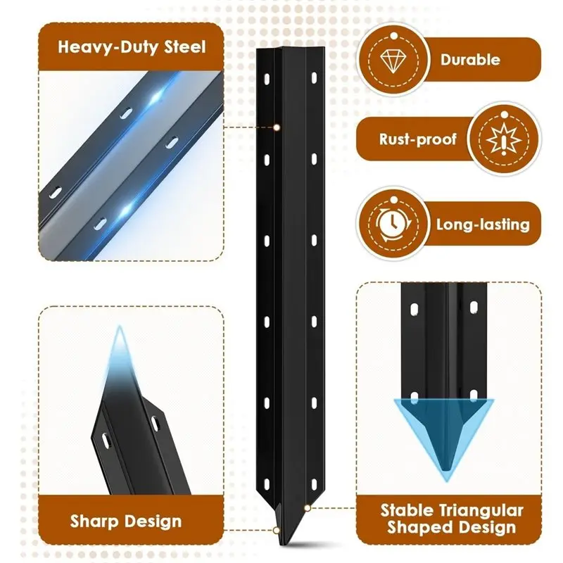 B97A-Steel Stakes For Fence Post Repair Kit Includes Installation Tool And Screws For Wooden Fence Support Column Black