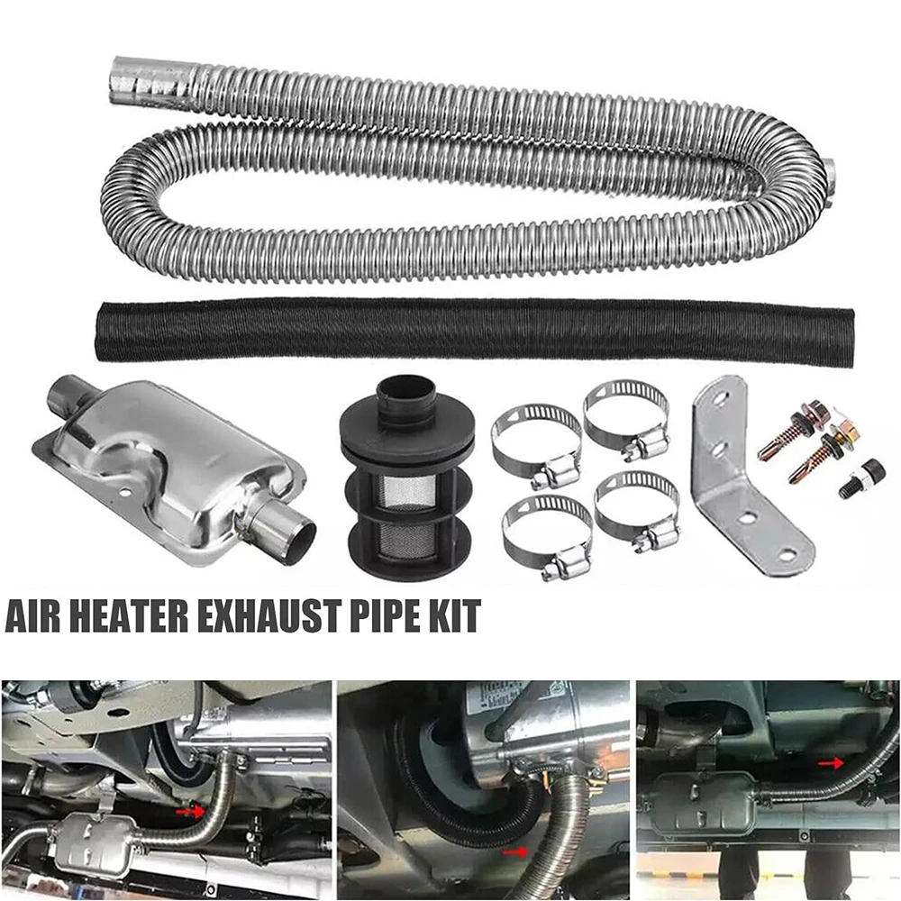 Air Diesel Heater Car Parking Exhaust Pipe 24mm Exhaust Silencer 25mm Filter Silver Set For Webasto Eberspacher Heater