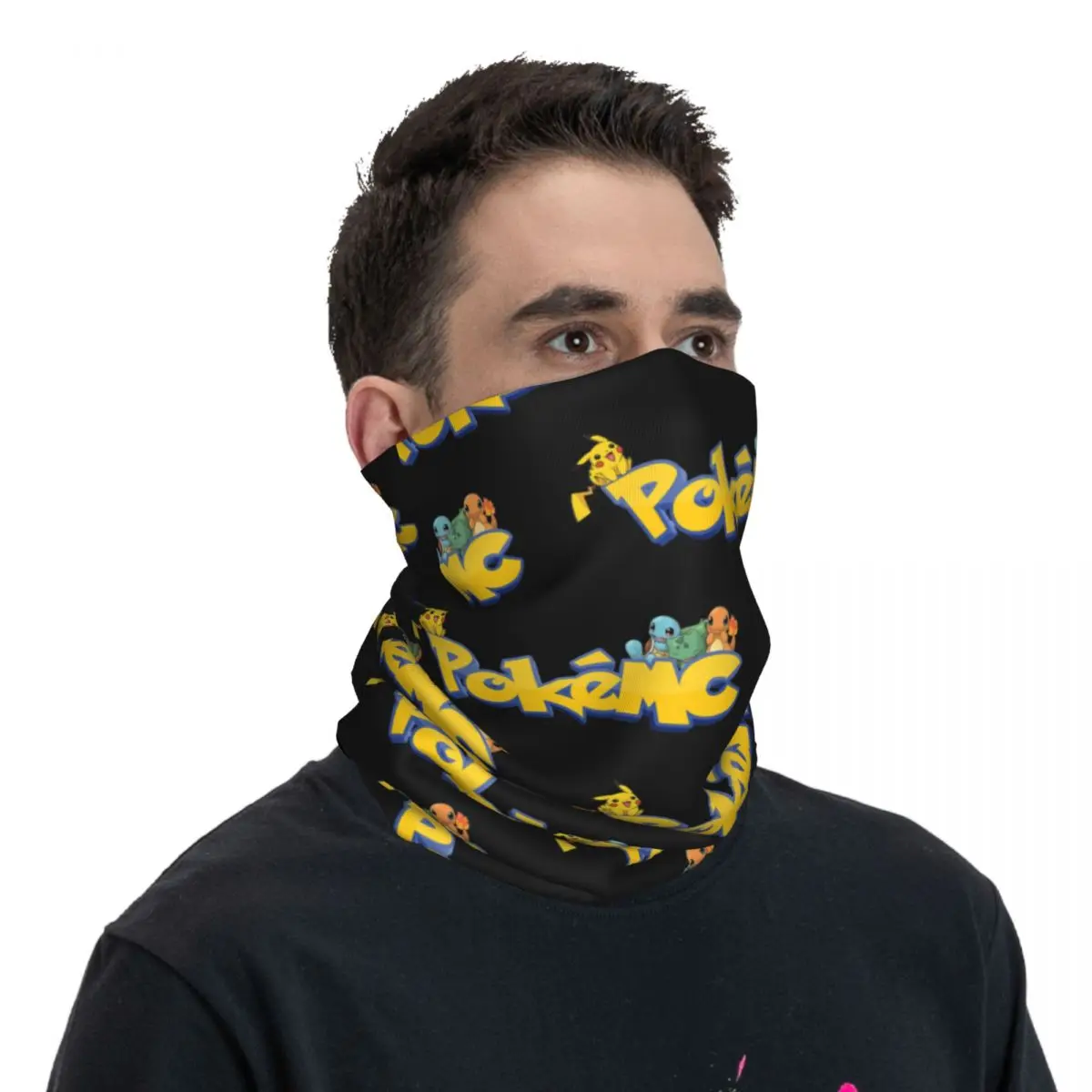 Japanese Cartoon Game Pokemon Bandana Neck Cover Printed Motorcycle Motocross Pikachu Face Scarf Hiking Unisex Adult Breathable